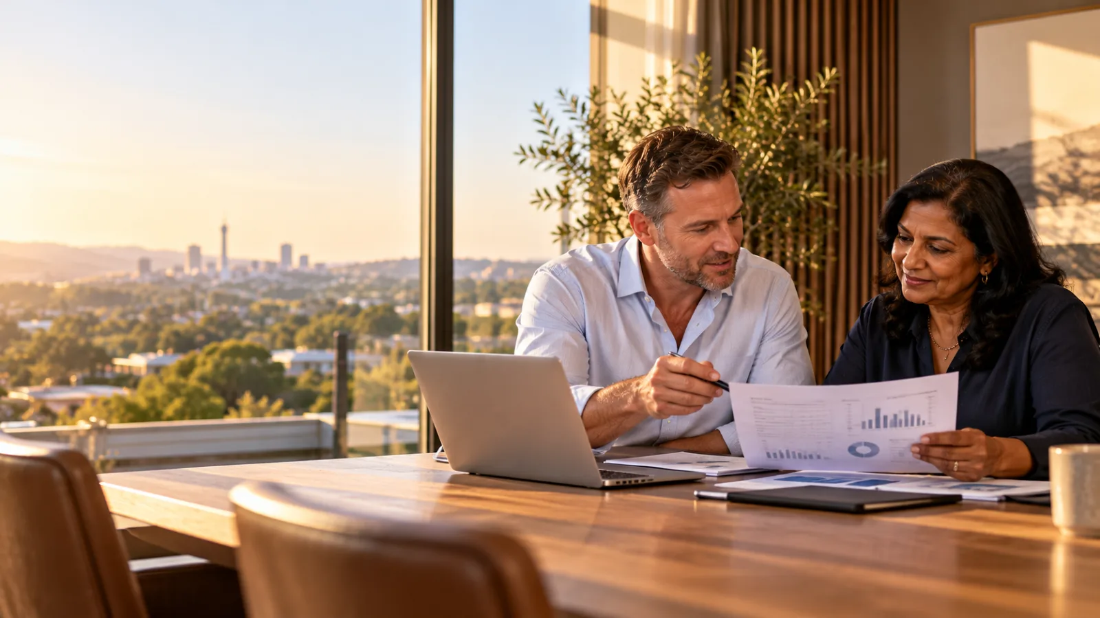 An accountant reviewing financial statements with a client